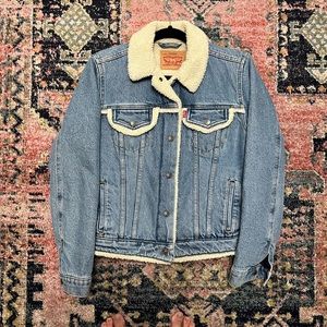 Anthro x Levi’s Special edition classic trucker jacket with Sherpa seams